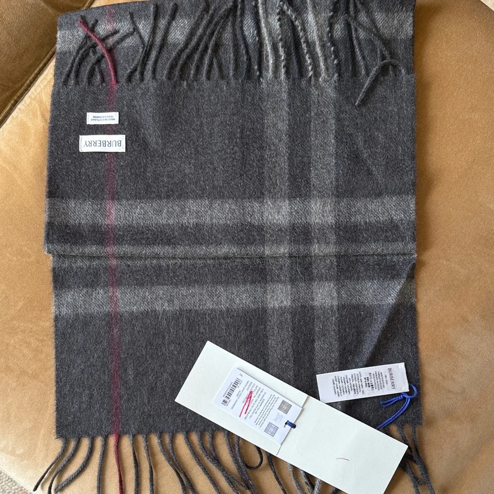 Burberry Charcoal and Red Check Scarf - Picture 1 of 6